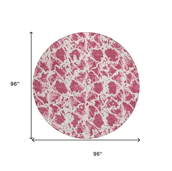 8' Blush And Ivory Round Abstract Washable Indoor Outdoor Area Rug