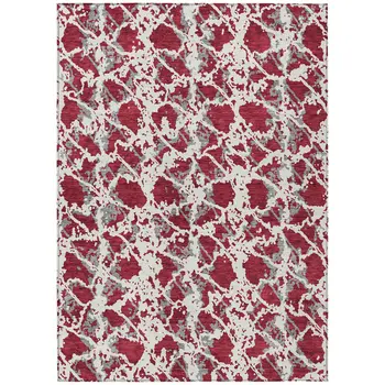 5' X 8' Burgundy And Ivory Abstract Washable Indoor Outdoor Area Rug