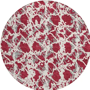 8' Burgundy And Ivory Round Abstract Washable Indoor Outdoor Area Rug