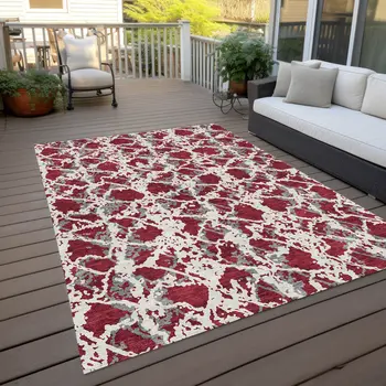 8' X 10' Burgundy And Ivory Abstract Washable Indoor Outdoor Area Rug