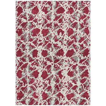 10' X 14' Burgundy And Ivory Abstract Washable Indoor Outdoor Area Rug