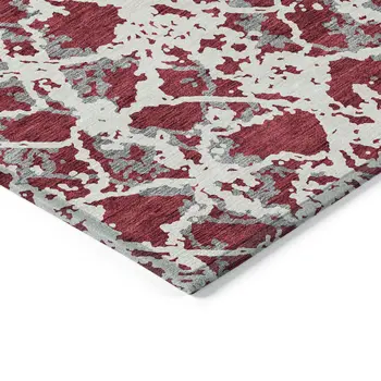 10' X 14' Burgundy And Ivory Abstract Washable Indoor Outdoor Area Rug