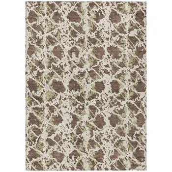 3' X 5' Brown And Ivory Abstract Washable Indoor Outdoor Area Rug