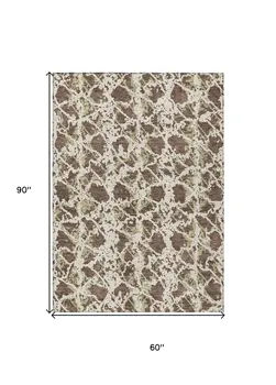 5' X 8' Brown And Ivory Abstract Washable Indoor Outdoor Area Rug