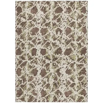 5' X 8' Brown And Ivory Abstract Washable Indoor Outdoor Area Rug