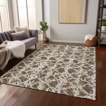 5' X 8' Brown And Ivory Abstract Washable Indoor Outdoor Area Rug