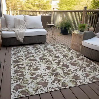 5' X 8' Brown And Ivory Abstract Washable Indoor Outdoor Area Rug