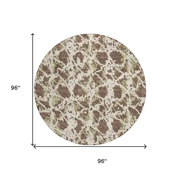 8' Brown And Ivory Round Abstract Washable Indoor Outdoor Area Rug