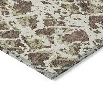 8' X 10' Brown And Ivory Abstract Washable Indoor Outdoor Area Rug