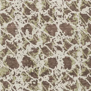 9' X 12' Brown And Ivory Abstract Washable Indoor Outdoor Area Rug