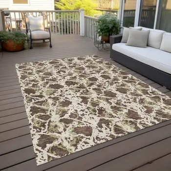 10' X 14' Brown And Ivory Abstract Washable Indoor Outdoor Area Rug