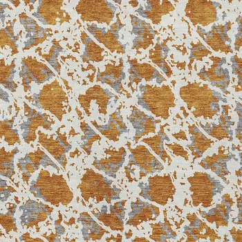 3' X 5' Copper And Ivory Abstract Washable Indoor Outdoor Area Rug