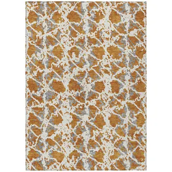 5' X 8' Copper And Ivory Abstract Washable Indoor Outdoor Area Rug