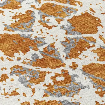 8' Copper And Ivory Round Abstract Washable Indoor Outdoor Area Rug