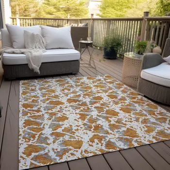 8' X 10' Copper And Ivory Abstract Washable Indoor Outdoor Area Rug