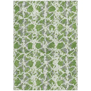 3' X 5' Green And Ivory Abstract Washable Indoor Outdoor Area Rug