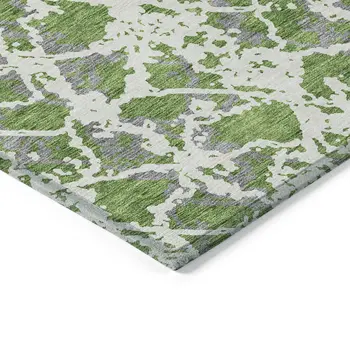 5' X 8' Green And Ivory Abstract Washable Indoor Outdoor Area Rug