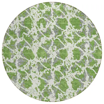 8' Green And Ivory Round Abstract Washable Indoor Outdoor Area Rug