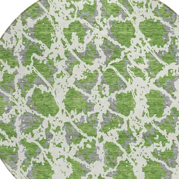 8' Green And Ivory Round Abstract Washable Indoor Outdoor Area Rug