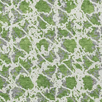 8' X 10' Green And Ivory Abstract Washable Indoor Outdoor Area Rug