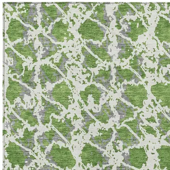 9' X 12' Green And Ivory Abstract Washable Indoor Outdoor Area Rug