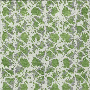 10' X 14' Green And Ivory Abstract Washable Indoor Outdoor Area Rug