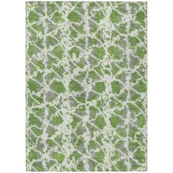 10' X 14' Green And Ivory Abstract Washable Indoor Outdoor Area Rug