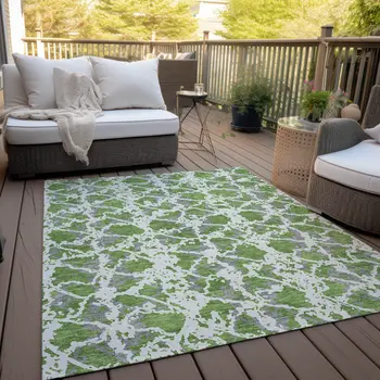 10' X 14' Green And Ivory Abstract Washable Indoor Outdoor Area Rug