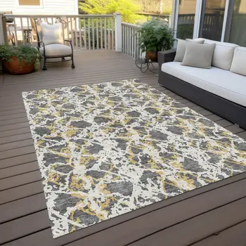 3' X 5' Gray And Ivory Abstract Washable Indoor Outdoor Area Rug