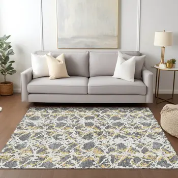 5' X 8' Gray And Ivory Abstract Washable Indoor Outdoor Area Rug