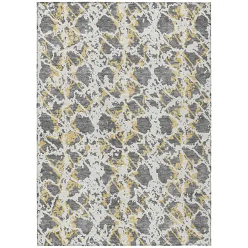 8' X 10' Gray And Ivory Abstract Washable Indoor Outdoor Area Rug