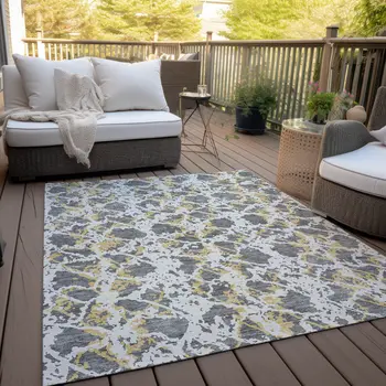 10' X 14' Gray And Ivory Abstract Washable Indoor Outdoor Area Rug