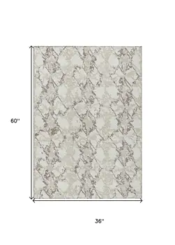 3' X 5' Ivory And Taupe Abstract Washable Indoor Outdoor Area Rug
