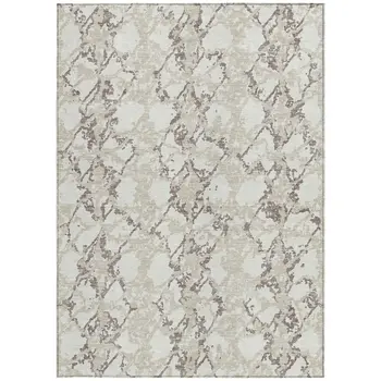 3' X 5' Ivory And Taupe Abstract Washable Indoor Outdoor Area Rug
