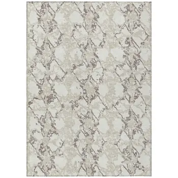 5' X 8' Ivory And Taupe Abstract Washable Indoor Outdoor Area Rug