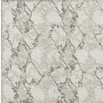 5' X 8' Ivory And Taupe Abstract Washable Indoor Outdoor Area Rug