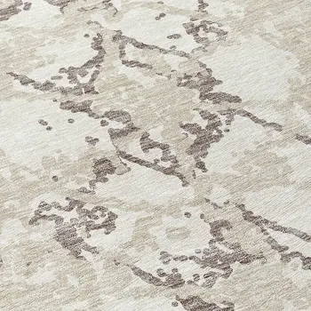 8' Ivory And Taupe Round Abstract Washable Indoor Outdoor Area Rug