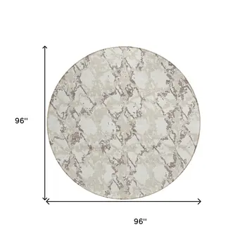 8' Ivory And Taupe Round Abstract Washable Indoor Outdoor Area Rug