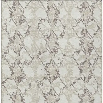 8' X 10' Ivory And Taupe Abstract Washable Indoor Outdoor Area Rug