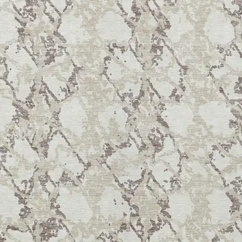 9' X 12' Ivory And Taupe Abstract Washable Indoor Outdoor Area Rug
