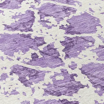 8' Lilac And Ivory Round Abstract Washable Indoor Outdoor Area Rug