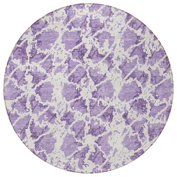 8' Lilac And Ivory Round Abstract Washable Indoor Outdoor Area Rug