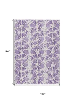 9' X 12' Lilac And Ivory Abstract Washable Indoor Outdoor Area Rug