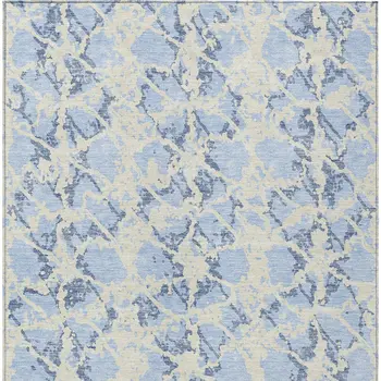 5' X 8' Sky Blue And Ivory Abstract Washable Indoor Outdoor Area Rug