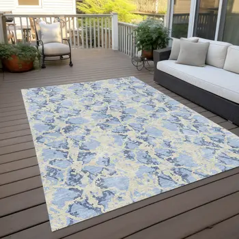 5' X 8' Sky Blue And Ivory Abstract Washable Indoor Outdoor Area Rug