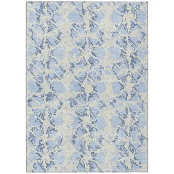 5' X 8' Sky Blue And Ivory Abstract Washable Indoor Outdoor Area Rug