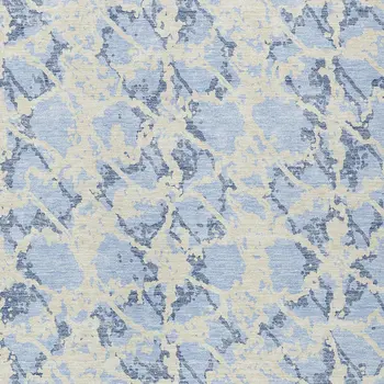 9' X 12' Sky Blue And Ivory Abstract Washable Indoor Outdoor Area Rug