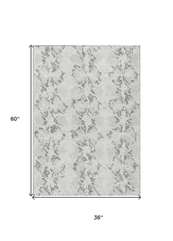 3' X 5' Silver And Ivory Abstract Washable Indoor Outdoor Area Rug