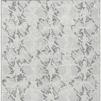 5' X 8' Silver And Ivory Abstract Washable Indoor Outdoor Area Rug