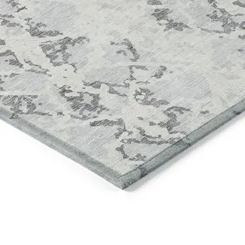 5' X 8' Silver And Ivory Abstract Washable Indoor Outdoor Area Rug